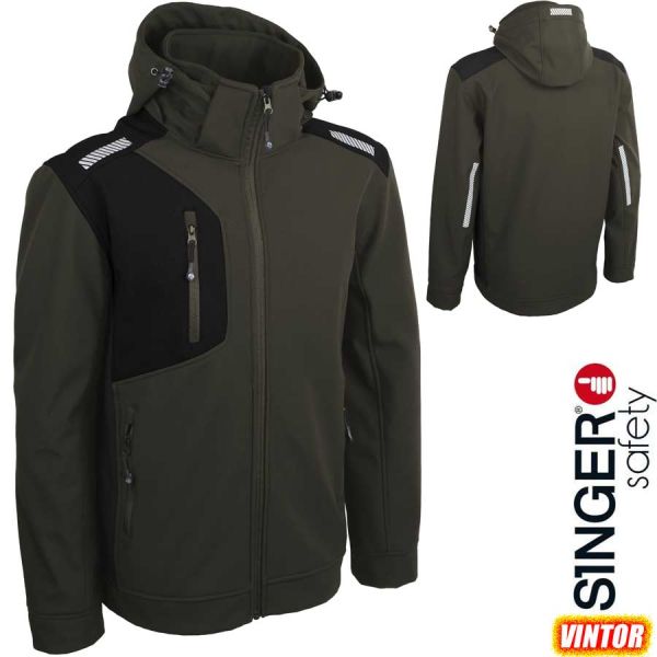 Softshell Jacke, 3 lagig, weich und bequem,d'olive VINTOR, SINGER Safety