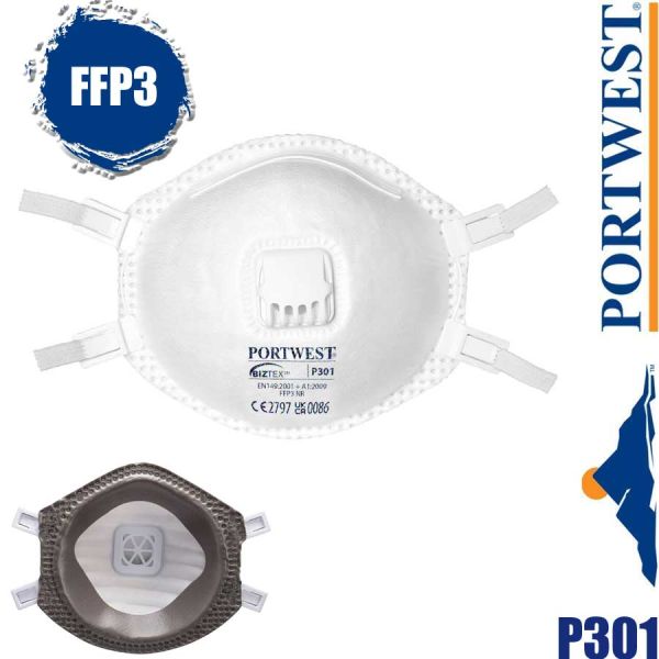 FFP3, Feinstaubmaske mit Ventil (Box zu 10Stck.) P301, PORTWEST