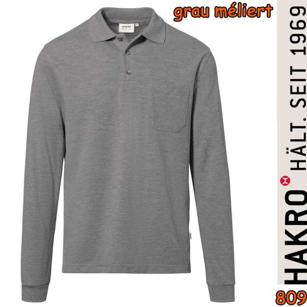 NO. 809 Hakro Longsleeve-Pocket-Poloshirt Top, grau meliert