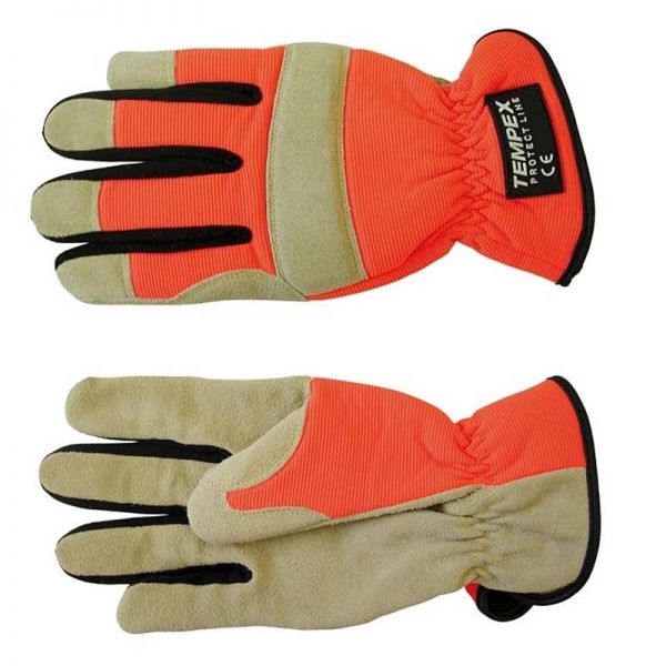 Driver T-TEX Lederhandschuh - HI VIS - Nylon Stretch 