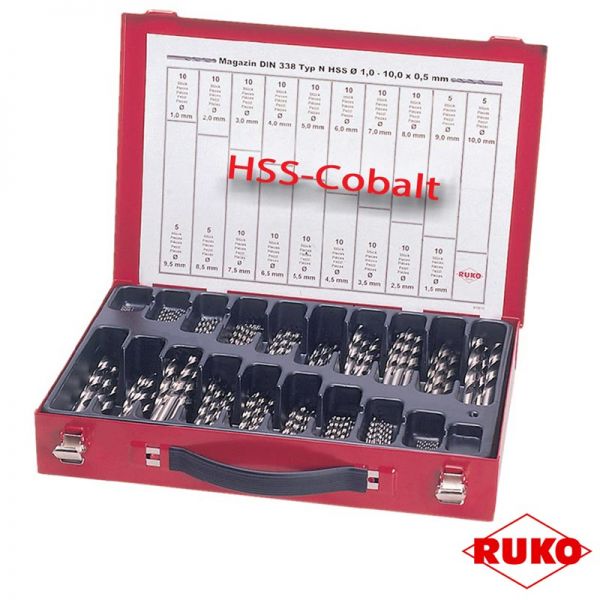 Spiralbohrermagazin DIN 338 Typ N 1-10 mm steigend um 0,5 mm HSS-Cobalt 170 teilig RUKO-4000600868