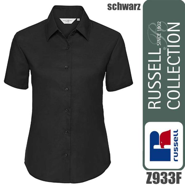 Ladies` Short Sleeve Classic Oxford Shirt, Russel - Z933F, schwarz
