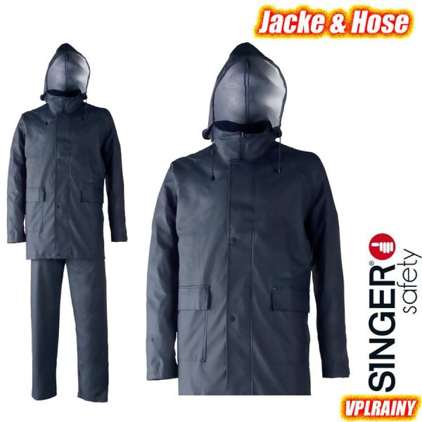 Regenschutz Jacke und Hose, PU/PVC, blau VPLRAINY, SINGER Safety