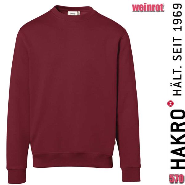 NO. 570 Hakro Sweatshirt Bio-Baumwolle GOTS, weinrot