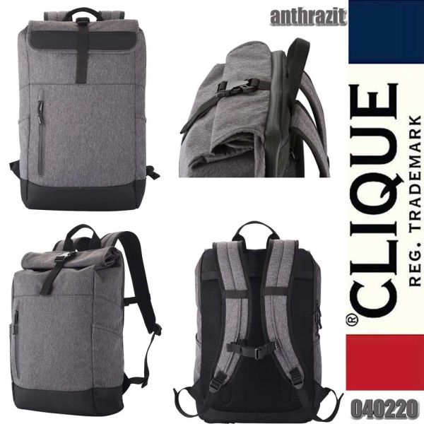 Roll-Up Backpack moderner Rucksack, Anthrazitmel, CLique - 040220