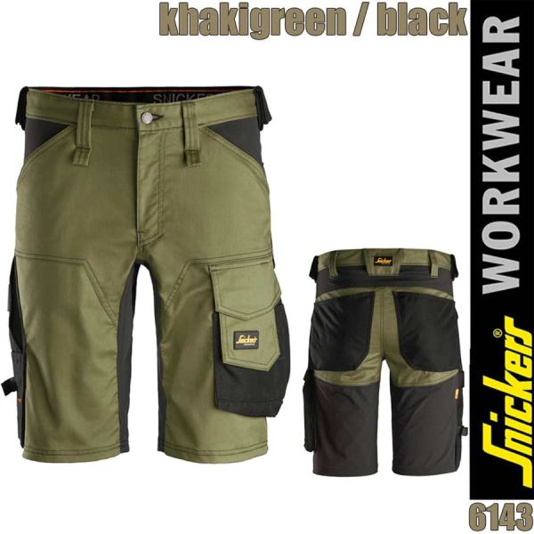 Snickers Workwear, 6143 Allround Work, Stretch Shorts, khakigruen-schwarz-neue Farbe