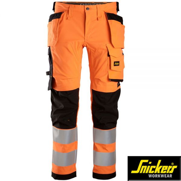AllroundWork, High-Vis Stretch Trousers Holster Pockets Class 2 - 6243-orange