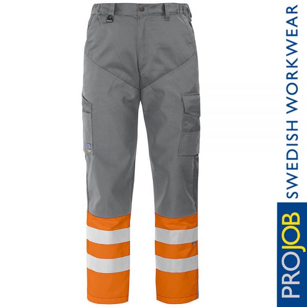 Arbeitshose, HI-VIS, PRO JOB, 6507 -grau-orange