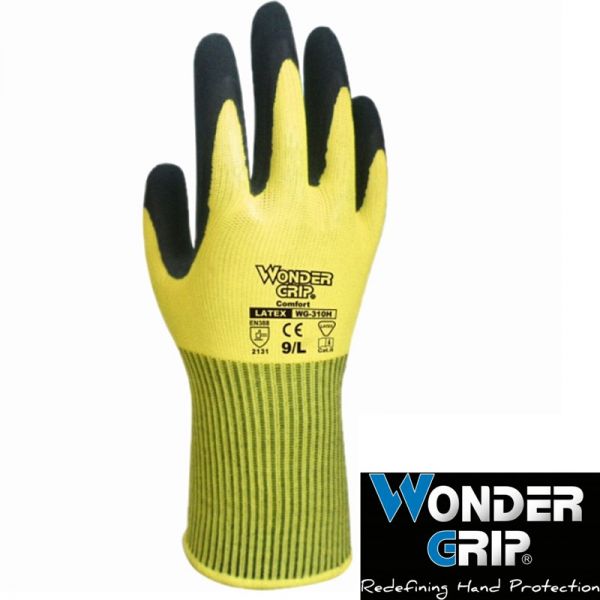 Wondergrip WG-310HY gelb/schwarzer Comfort Latex-Handschuh
