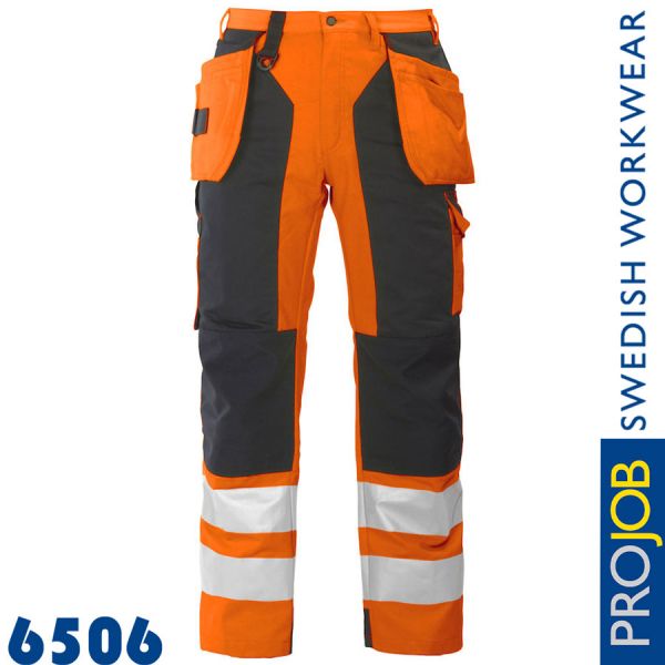 Arbeitshose,mit Knieverstärkung und Hängetaschen EN20471- Klasse 2 - 6506, orange,schwarz