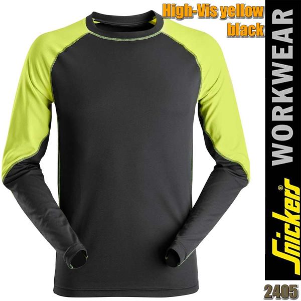 Neon Langarm T-Shirt, Black/Neon Yellow, Snickers - 2405