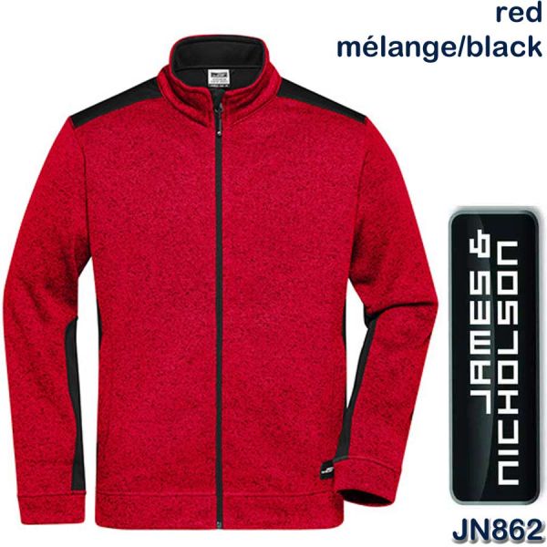 Men´s Knitted Workwear Fleece Jacket, James & Nicholson, JN862, red, black