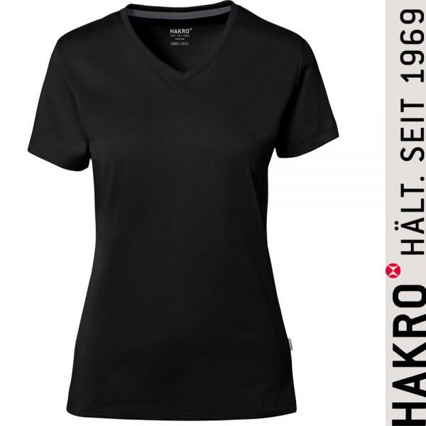 NO. 169 Hakro Damen V-Shirt Cotton Tec-schwarz