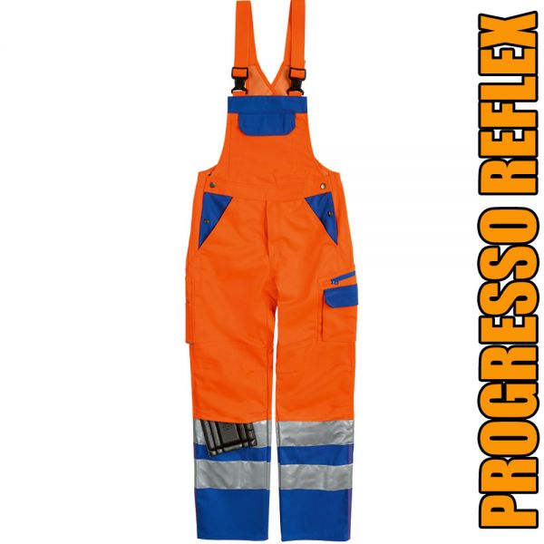 Warnschutz Latzhose, PROGRESSO REFLEX, orange-blau-10370