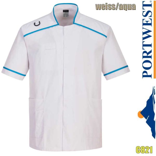 Medizinische Herren - Tunika, C821, PORTWEST, weiss-aqua