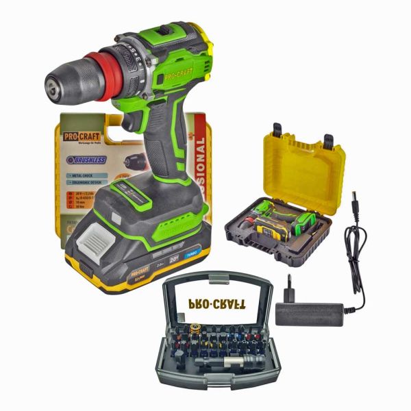 Procraft PA18PRO DFR-1B-C Akku Bohrschrauber 20 V 30 Nm Brushless + 1x Akku 2,0 Ah + Ladegerät