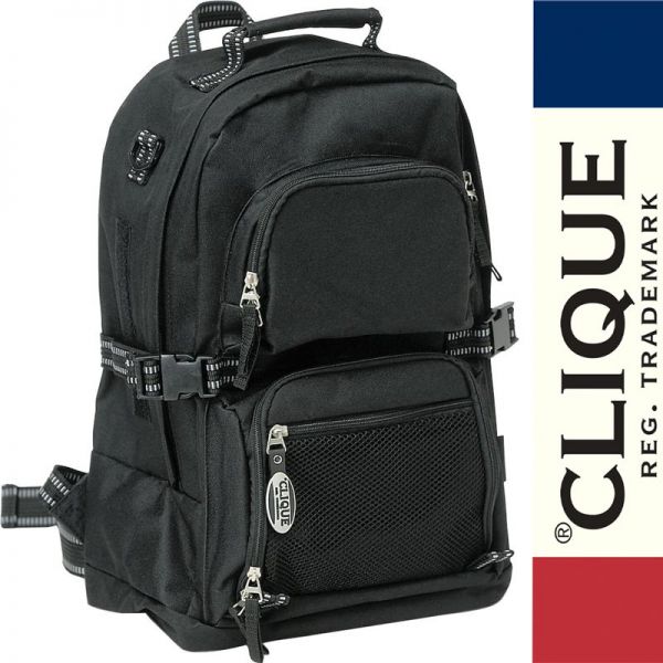 Backpack mit stabilem Rückensystem, schwarz, Clique - 040103