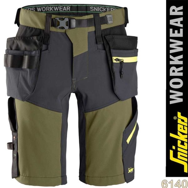 FlexiWork, Softshell-Stretchshorts+ mit Holstertaschen, 6140, SNICKERS Workwear, khaki green-grey