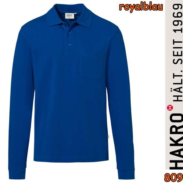 NO. 809 Hakro Longsleeve-Pocket-Poloshirt Top, royalblau
