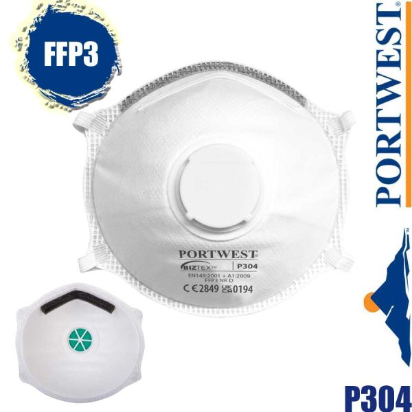 FFP3, Dolomit (10-er Pack) Leichte Feinstaubmaske mit Ventil, P304, PORTWEST