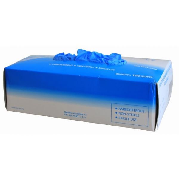 Nitril-Einweghandschuhe gepudert, beidseitig tragbar, blau Box à 100 Stück