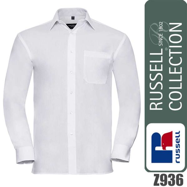Men`s Long Sleeve Classic Pure Cotton Poplin Shirt, Russel - Z936, weiss