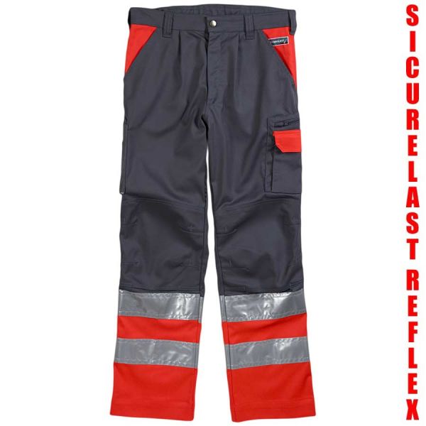 Warnschutz-Bundhose, grau-leuchtrot, SICURELAST,