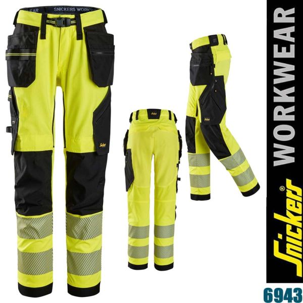 HIGH-VIS, Stretch Arbeitshose 6943,mit Holstertaschen Warnschutz 2, SNICKERS