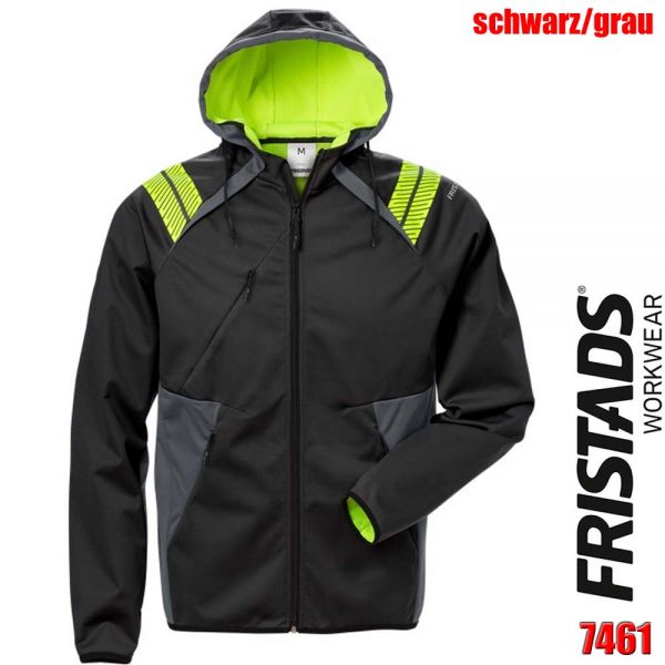 Softshell - Jacke mit Kaputze, 7461 - FRISTADS, 129475-schwarz-grau