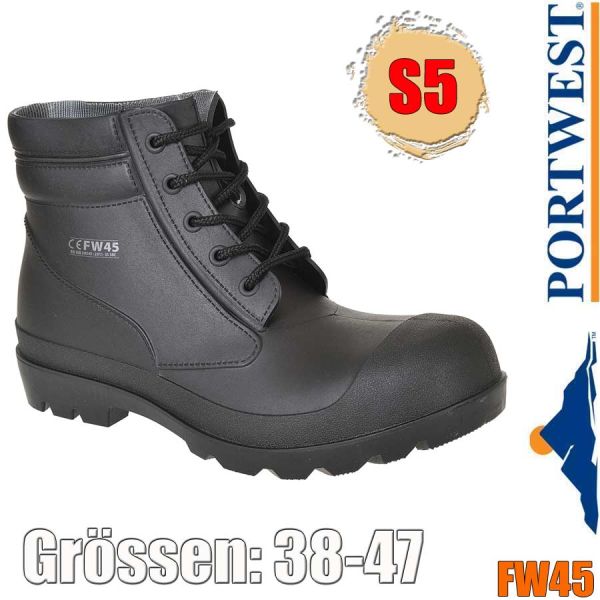 PVC Stiefel, geschnürt, S5, schwarz, FW45, PORTWEST