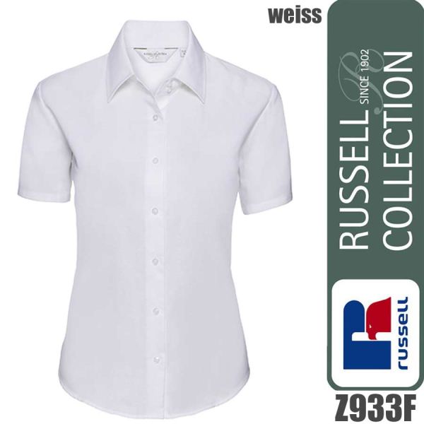 Ladies` Short Sleeve Classic Oxford Shirt, Russel - Z933F, weiss