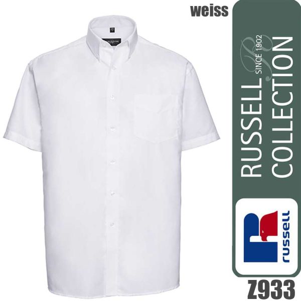 Men`s Short Sleeve Classic Oxford Shirt, Russel - Z933, weiss