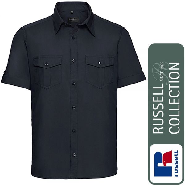 Men`s Roll Short Sleeve Fitted Twill Shirt - RUSSEL - Z919M-french navy