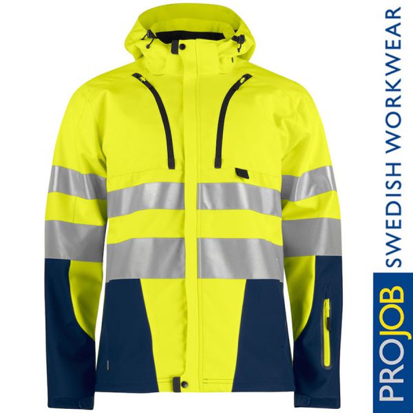 Funktionelle Softshell Jacke EN ISO 20471 Klasse 3/2, Pro Job - 6419-warngelb-navy