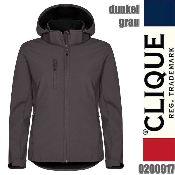 Classic Softshell Hoody Ladies Kapuzenjacke, Clique - 0200917, dunkelgrau