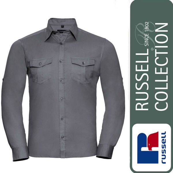 Men's Roll Long Sleeve Fitted Twill Shirt, Russel - Z918M-zinc