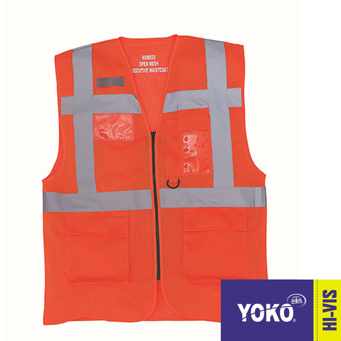 YOKO Executive Weste gelb mit vielen Taschen und Reißverschluss 