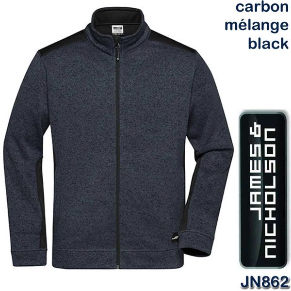 Men´s Knitted Workwear Fleece Jacket, James & Nicholson, JN862, carbon, black