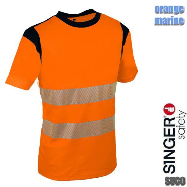 Warnschutz T-Shirt, mit Baumwolle, SUCA, orange-marine, SINGER Safety