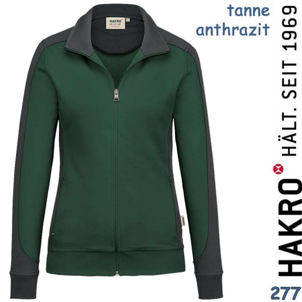 NO. 277 Hakro Damen Sweatjacke Contrast Mikralinar, tanne-anthrazit