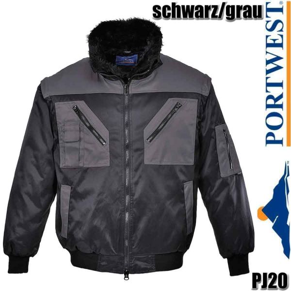 Pilotjacke, 2-farbig, TOP-PREIS ! , PJ20, PORTWEST, schwarz-grau