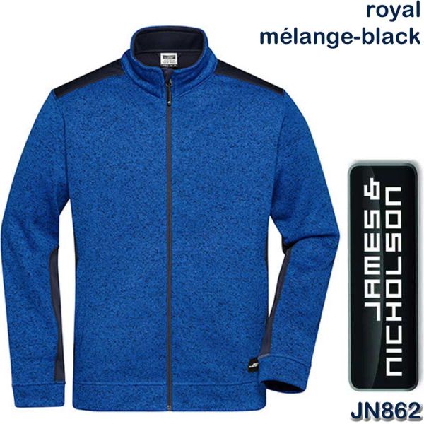 Men´s Knitted Workwear Fleece Jacket, James & Nicholson, JN862, royal, black