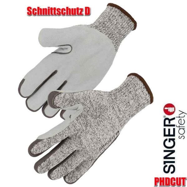 Schnittschutz Handschuh, Stufe D - mit Leder, SINGER Safety, PHDCUT