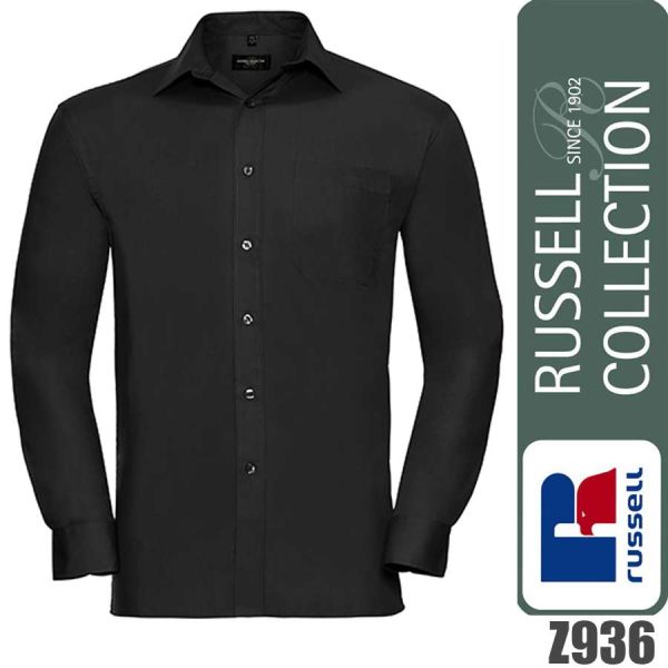 Men`s Long Sleeve Classic Pure Cotton Poplin Shirt, Russel - Z936, schwarz