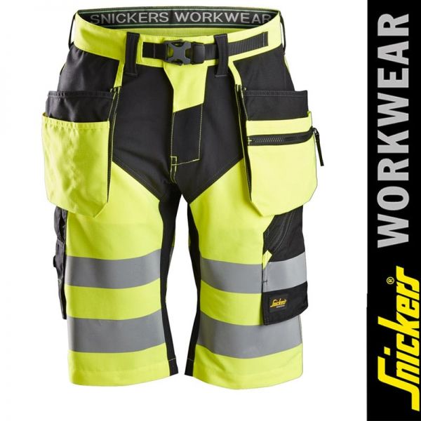 6933 FlexiWork, High-Vis Shorts+ Holstertaschen, Klasse 1-SNICKERS-yellow-black