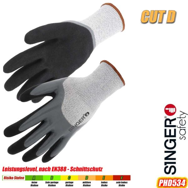 HDPE-Schnittschutzhandschuhe, Stufe D - 3-4 beschichtet, PHD534, SINGER Safety