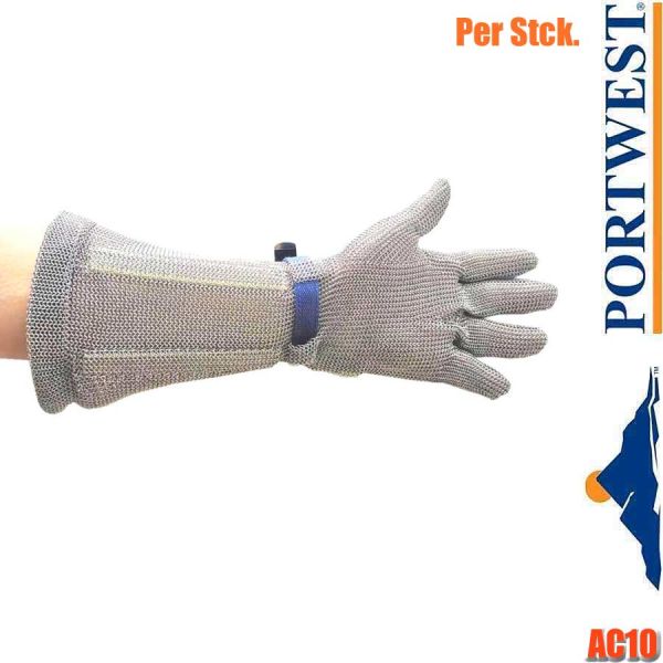 Schnittschutz-Kettenhandschuh, mit Stulpe, 45cm - Chainmail - AC10, PORTWEST