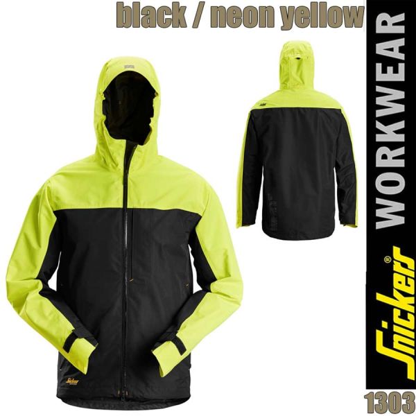 1303 AllroundWork, Wasserdichte Shell Arbeitsjacke, SNICKERS, black-neon yellow