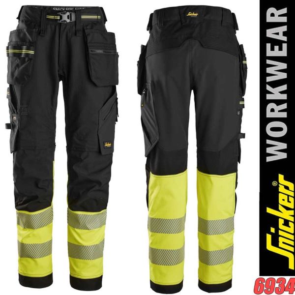 High-VIS, Stretch-Arbeitshose mit Holstertaschen, Warnschutzklasse 1, 6934