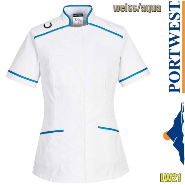 Medizinische Damen- Tunika, LW21 PORTWEST, weiss-aqua